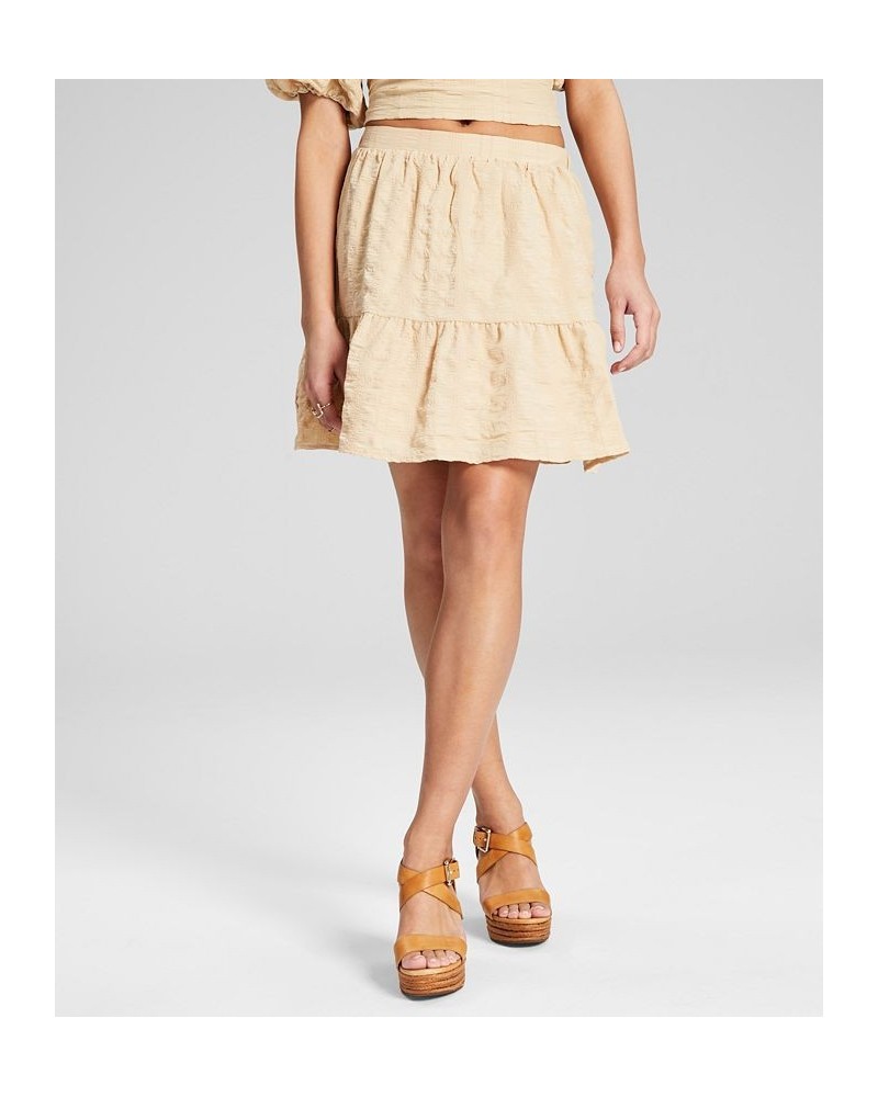 Women's Tiered Pull-On Mini Skirt Tan/Beige $19.60 Skirts