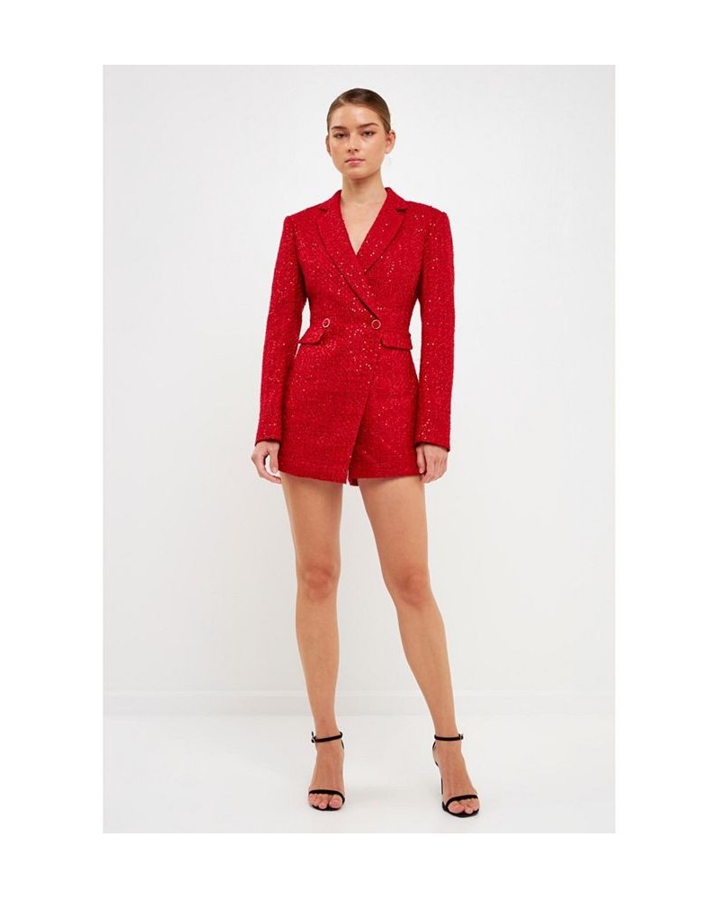 Women's Tweed Blazer Romper Red $118.80 Shorts