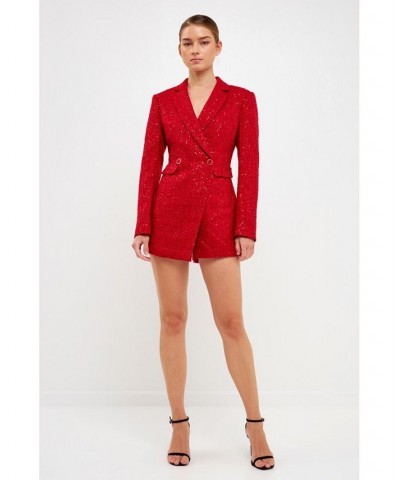 Women's Tweed Blazer Romper Red $118.80 Shorts