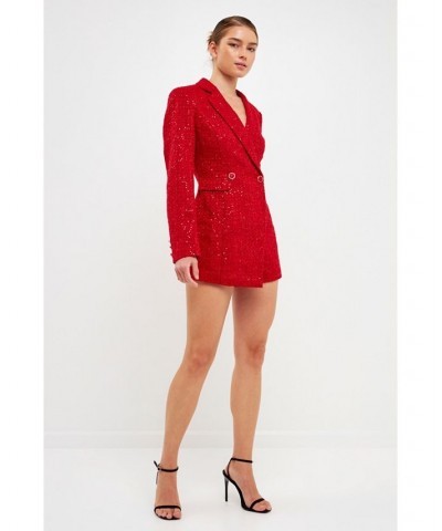 Women's Tweed Blazer Romper Red $118.80 Shorts