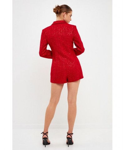 Women's Tweed Blazer Romper Red $118.80 Shorts