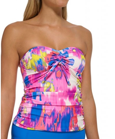 Women's Printed Bandeau Tie-Front Tankini Swim Top Moire Floral Electric Berry $46.06 Swimsuits