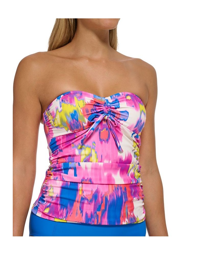 Women's Printed Bandeau Tie-Front Tankini Swim Top Moire Floral Electric Berry $46.06 Swimsuits