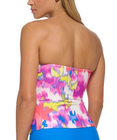 Women's Printed Bandeau Tie-Front Tankini Swim Top Moire Floral Electric Berry $46.06 Swimsuits