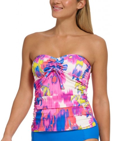 Women's Printed Bandeau Tie-Front Tankini Swim Top Moire Floral Electric Berry $46.06 Swimsuits