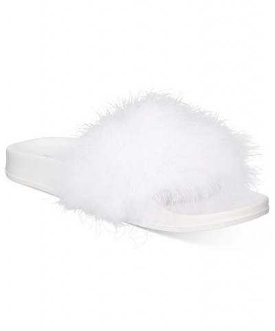 Women's Marabou Pool Slides White $12.10 Shoes