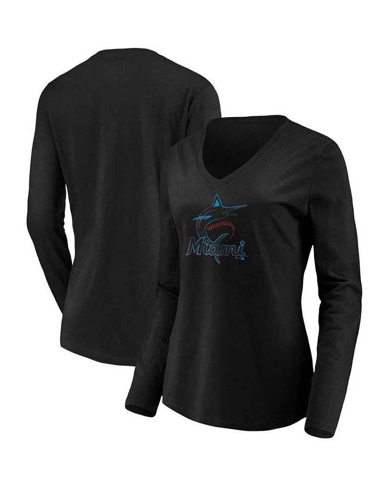 Women's Black Miami Marlins Core Team Long Sleeve V-Neck T-shirt Black $22.50 Tops