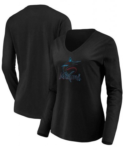 Women's Black Miami Marlins Core Team Long Sleeve V-Neck T-shirt Black $22.50 Tops