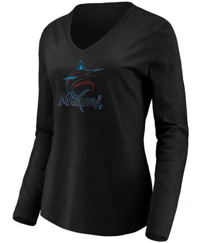 Women's Black Miami Marlins Core Team Long Sleeve V-Neck T-shirt Black $22.50 Tops