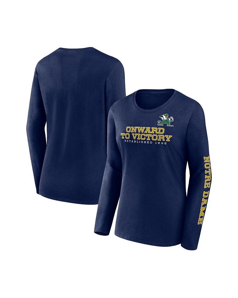 Women's Branded Navy Notre Dame Fighting Irish Rally Cry 2-Hit T-shirt Blue $19.35 Tops