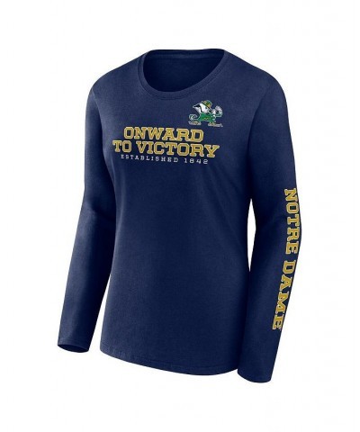 Women's Branded Navy Notre Dame Fighting Irish Rally Cry 2-Hit T-shirt Blue $19.35 Tops