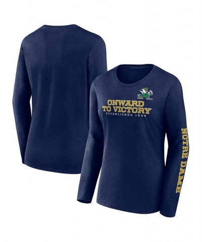 Women's Branded Navy Notre Dame Fighting Irish Rally Cry 2-Hit T-shirt Blue $19.35 Tops