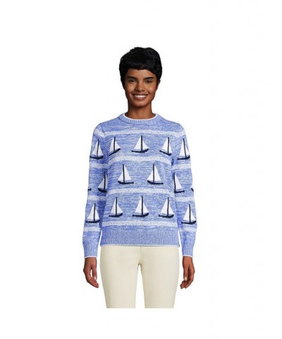 Women's Cotton Drifter Crew Neck Sweater - Embroidered Blue $43.18 Sweaters