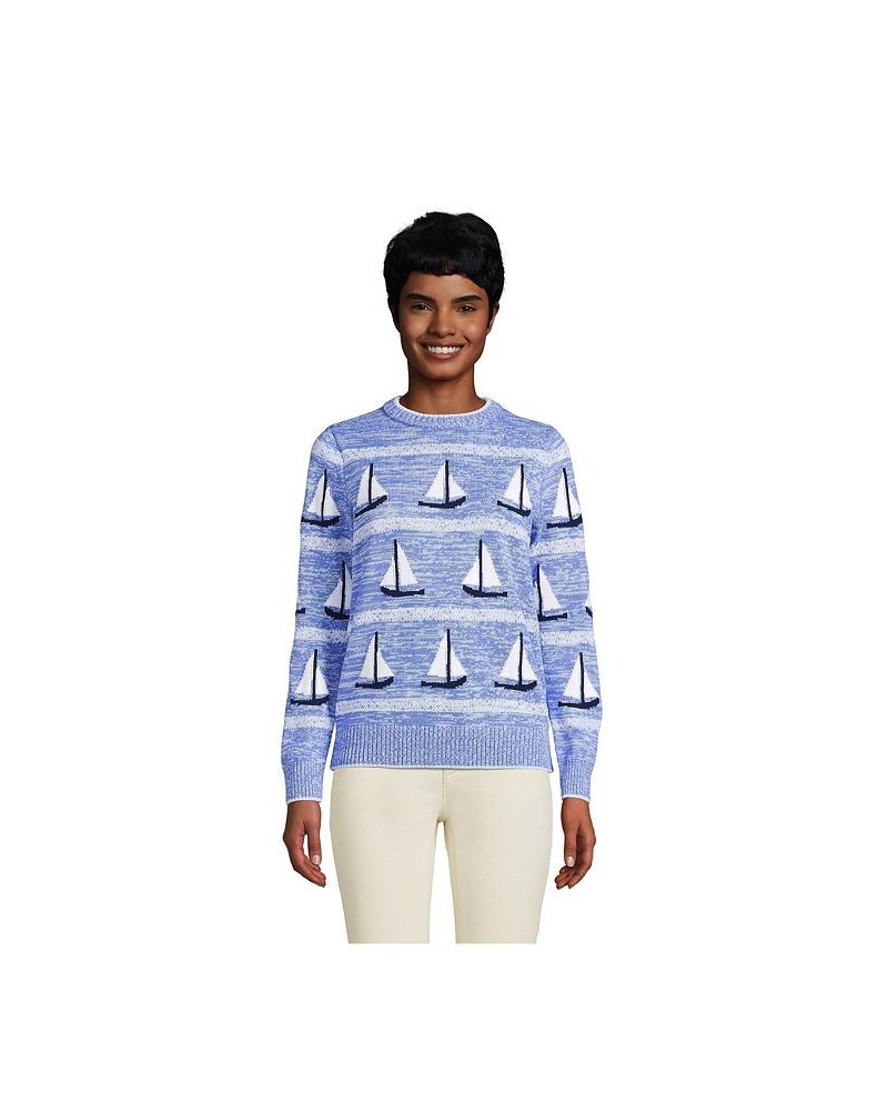 Women's Cotton Drifter Crew Neck Sweater - Embroidered Blue $43.18 Sweaters