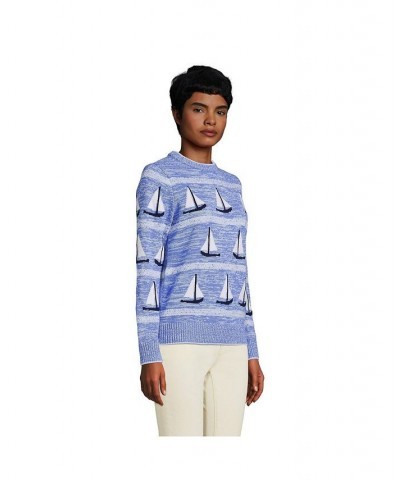 Women's Cotton Drifter Crew Neck Sweater - Embroidered Blue $43.18 Sweaters