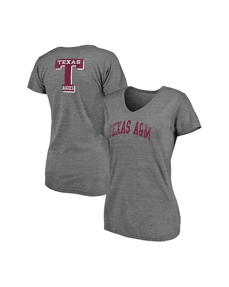 Women's Branded Heathered Gray Texas A&M Aggies Slab Serif 2-Hit V-Neck Tri-Blend T-shirt Heathered Gray $18.00 Tops