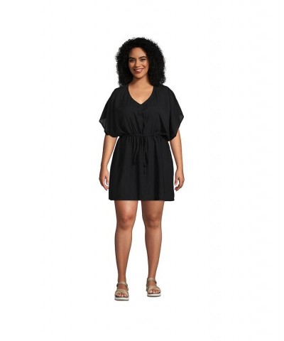 Women's Plus Size Modal Short Sleeve Gathered Waist Swim Cover-up Dress Black $43.13 Swimsuits