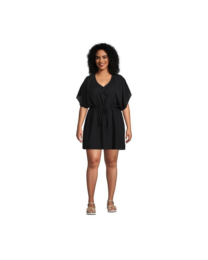 Women's Plus Size Modal Short Sleeve Gathered Waist Swim Cover-up Dress Black $43.13 Swimsuits