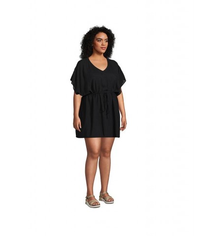 Women's Plus Size Modal Short Sleeve Gathered Waist Swim Cover-up Dress Black $43.13 Swimsuits