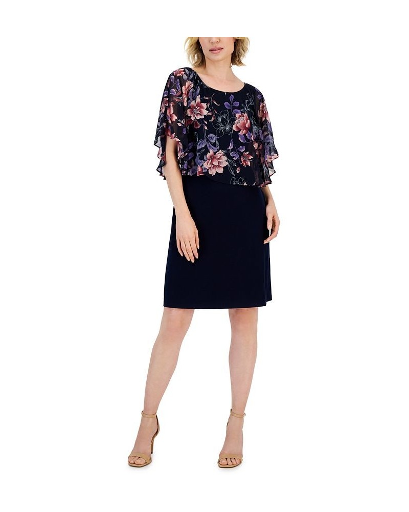 Petite Printed-Capelet Overlay Sheath Dress Navy/Mauve $26.94 Dresses