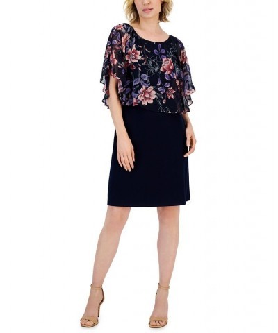 Petite Printed-Capelet Overlay Sheath Dress Navy/Mauve $26.94 Dresses