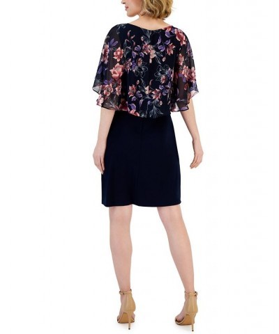 Petite Printed-Capelet Overlay Sheath Dress Navy/Mauve $26.94 Dresses