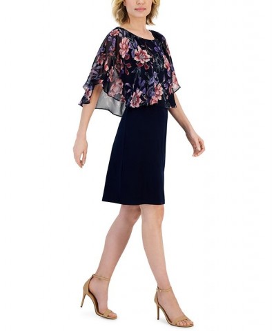 Petite Printed-Capelet Overlay Sheath Dress Navy/Mauve $26.94 Dresses