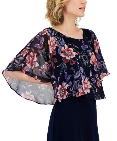 Petite Printed-Capelet Overlay Sheath Dress Navy/Mauve $26.94 Dresses