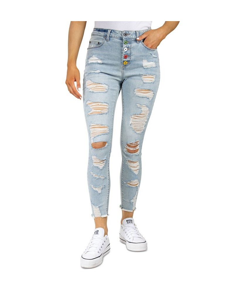 Juniors' Shredded Button-Fly Jeans Light Blue $14.56 Jeans