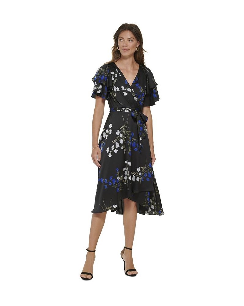 Petite V-Neck Short-Sleeve Ruffled Midi Dress Cobalt Multi $30.49 Dresses