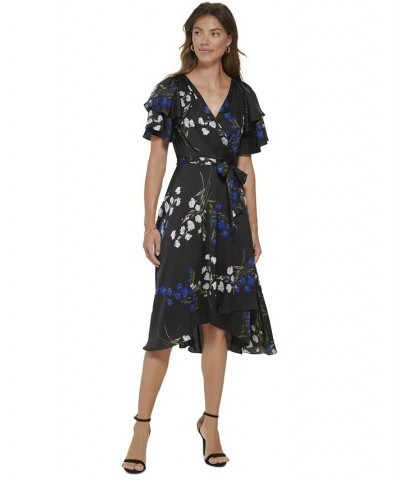 Petite V-Neck Short-Sleeve Ruffled Midi Dress Cobalt Multi $30.49 Dresses