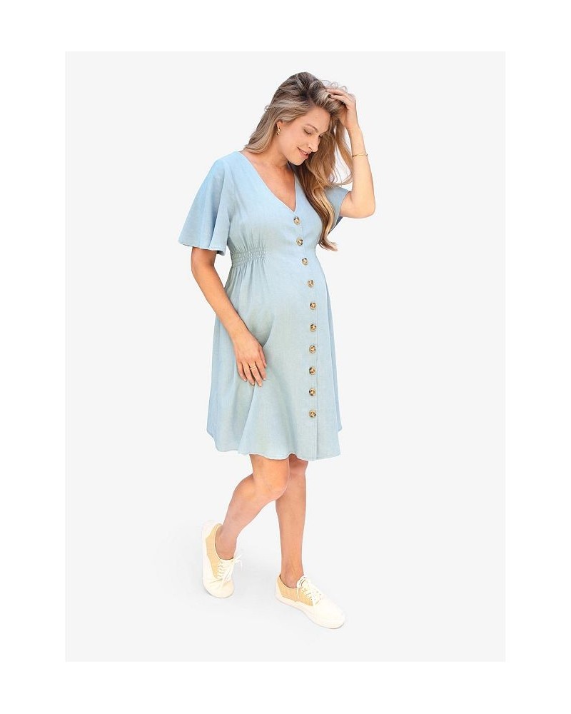 Women's Maternity Flutter Sleeve Shirt Dress Chambray $40.50 Dresses