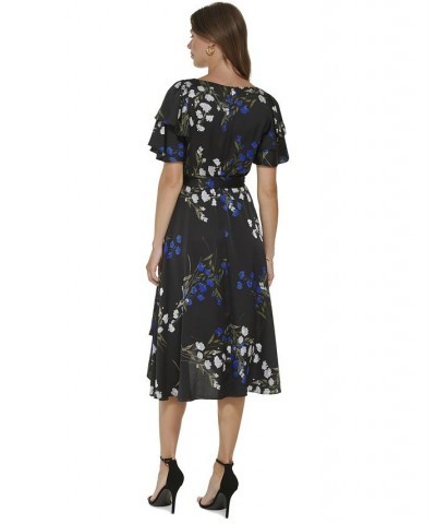 Petite V-Neck Short-Sleeve Ruffled Midi Dress Cobalt Multi $30.49 Dresses