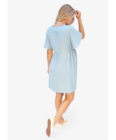 Women's Maternity Flutter Sleeve Shirt Dress Chambray $40.50 Dresses