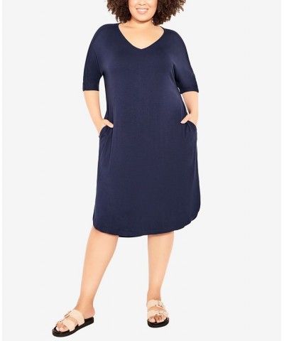 Plus Size Knit Pocket Plain Dress Navy $21.95 Dresses