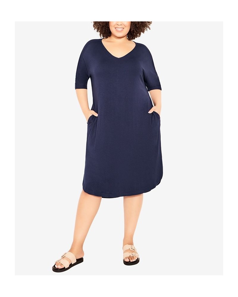 Plus Size Knit Pocket Plain Dress Navy $21.95 Dresses