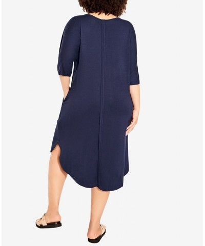 Plus Size Knit Pocket Plain Dress Navy $21.95 Dresses