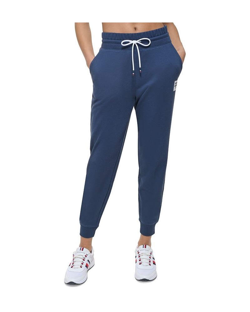 Women's French Terry Tapered Jogger Pants Blue $21.86 Pants