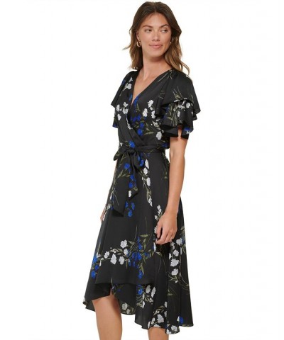 Petite V-Neck Short-Sleeve Ruffled Midi Dress Cobalt Multi $30.49 Dresses