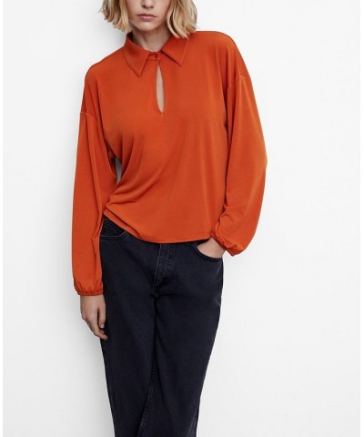 Women's Slit Shirt Orange $26.32 Tops