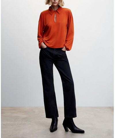 Women's Slit Shirt Orange $26.32 Tops