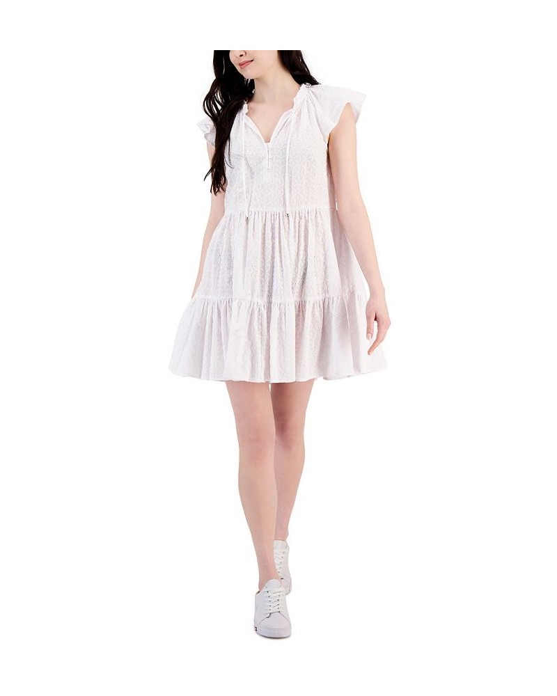 Women's Cotton Flutter-Sleeve Tiered Dress White $28.60 Dresses