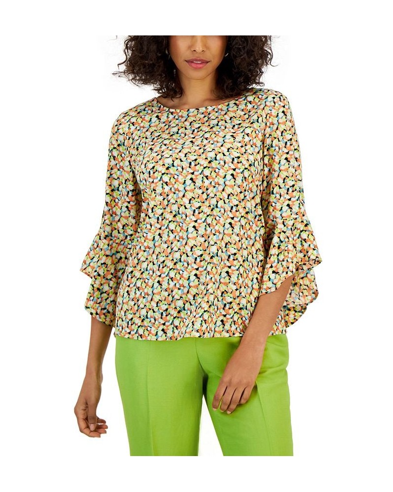 Women's Printed Ruffle-Sleeve Blouse Multi $43.45 Tops