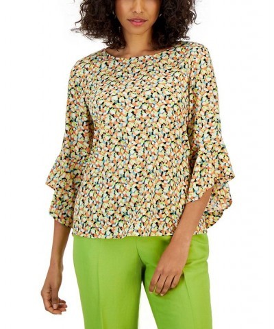 Women's Printed Ruffle-Sleeve Blouse Multi $43.45 Tops