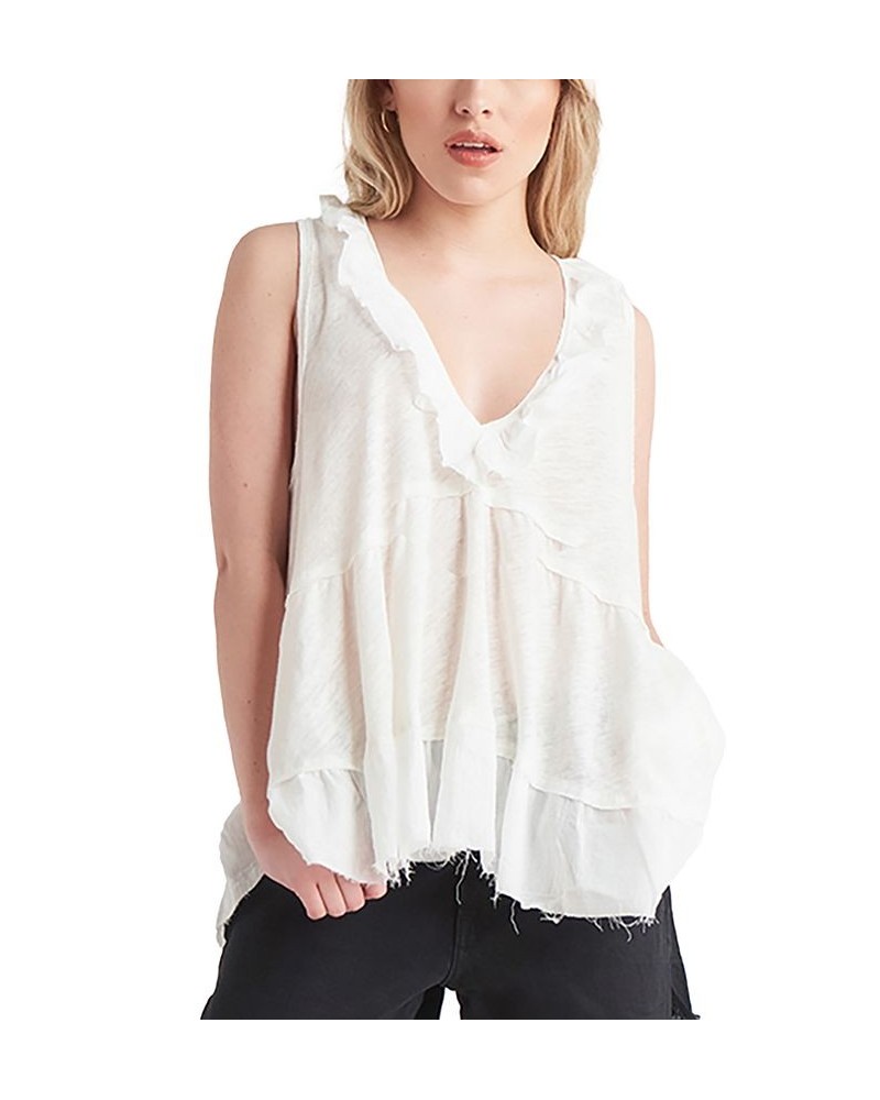 Women's V-Neck Ruffle-Trim Sleeveless Top Cream $17.55 Tops