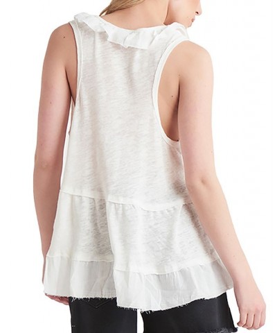 Women's V-Neck Ruffle-Trim Sleeveless Top Cream $17.55 Tops