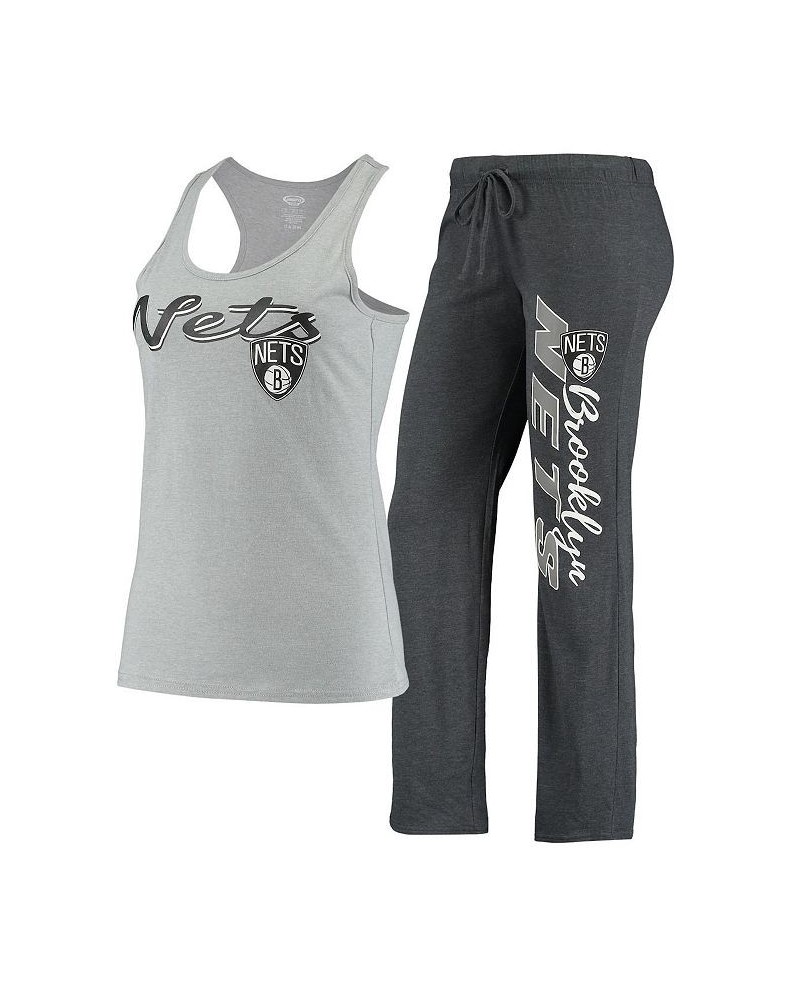 Women's Brooklyn Nets Anchor Tank Top and Pants Sleep Set Heathered Gray, Heathered Charcoal $29.63 Pajama