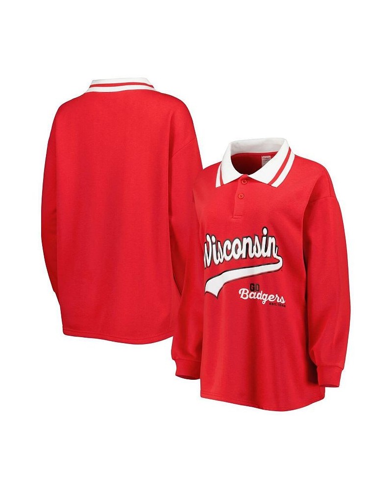 Women's Red Wisconsin Badgers Happy Hour Long Sleeve Polo Shirt Red $28.60 Tops