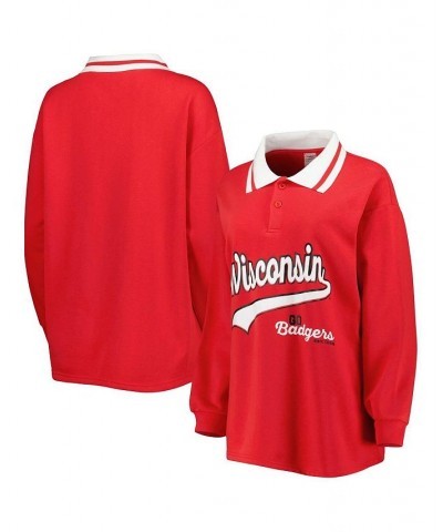 Women's Red Wisconsin Badgers Happy Hour Long Sleeve Polo Shirt Red $28.60 Tops