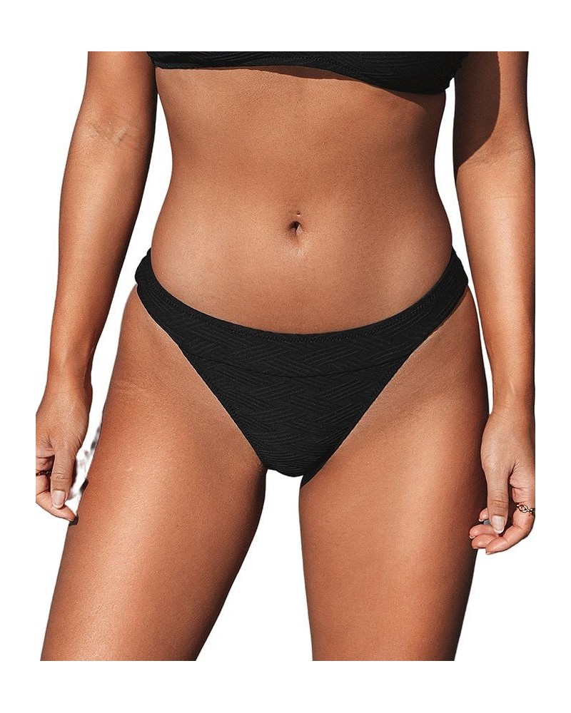 Women's Bikini Bottom High Cut Mid Waist Cheeky Bathing Suit Black $22.39 Swimsuits